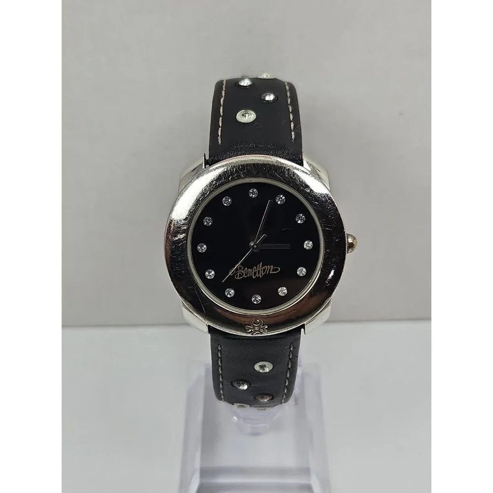 Vintage United Colors Benetton Womens Quartz Watch Black Gemmed Dial New Battery